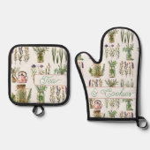 Kruiden Patroon Thee en koekjes Ovenwant & Pannenlap Set (Voorkant)