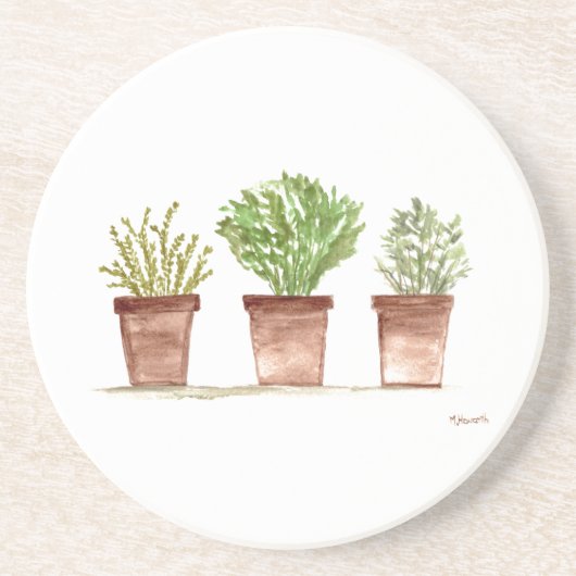 Kruiden sage rosemary thyme waterverf rustige zandsteen onderzetter (Voorkant)