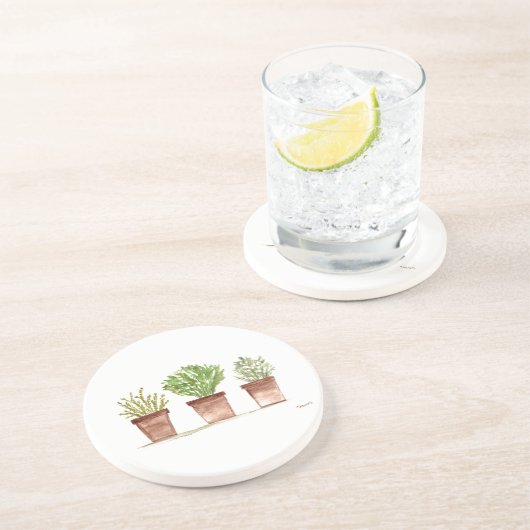 Kruiden sage rosemary thyme waterverf rustige zandsteen onderzetter (Zijkant)