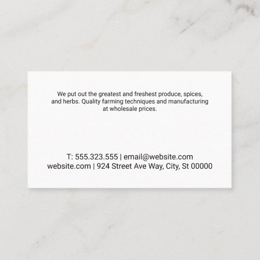 Kruiden & specerijen Boeren Markt Visitekaartje (Achterkant)