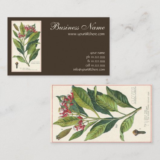 kruiden specerijen, handschoenen, Plant Visitekaartje (Voorkant / Achterkant)