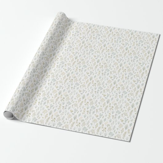 Kruiden Takjes Micro Botanisch Herhalend Patroon Cadeaupapier (Uitgerold)