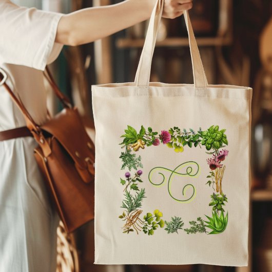 Kruiden Tuinier Monogram Initiaal Tote Bag
