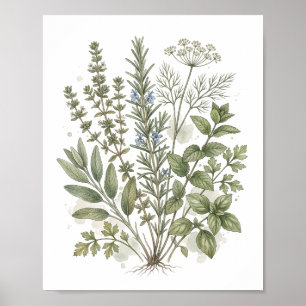 Kruiden uit de keuken in watercolorstijl  poster