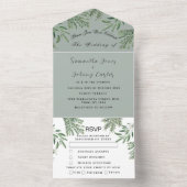 Kruiden Waterverf Groen Salie Groen Tijm Bruiloft All In One Uitnodiging (Binnen)