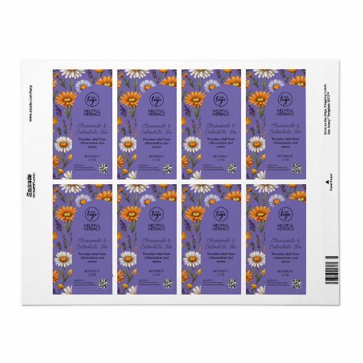 Kruidencalendula en kamille thee productetiketten etiket (Full Sheet)