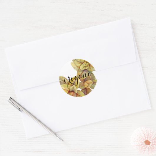 Kruidenetiket: oregano ronde sticker (Envelop)