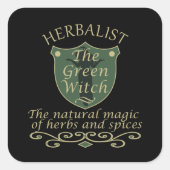 Kruidengenezer groene heks magie natuurlijke genee vierkante sticker (Voorkant)