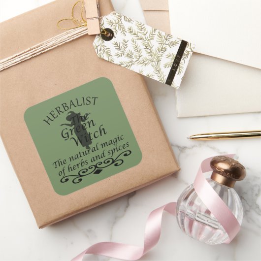 Kruidengenezer groene heks magie natuurlijke genee vierkante sticker (Geschenken)