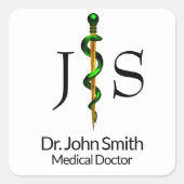 Kruidengroene goudstaaf van Asclepius Medical Vierkante Sticker (Voorkant)