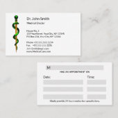 Kruidengroene staaf van Asclepius Gold Medical Afsprakenkaartje (Voorkant / Achterkant)