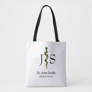 Kruidengroene staaf van Asclepius Gold Medical Tote Bag