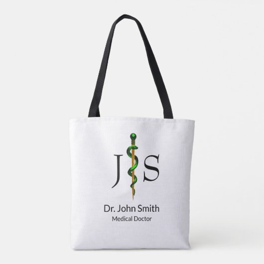 Kruidengroene staaf van Asclepius Gold Medical Tote Bag (Achterkant)