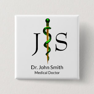 Kruidengroene staaf van Asclepius Medical Gold Vierkante Button 5,1 Cm