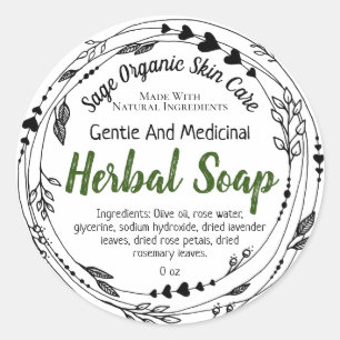 Kruidenkrans Zwart-witte zeepetiketten Ronde Sticker