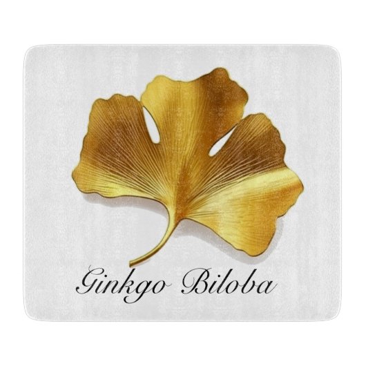 Kruidenleven: Gouden Ginkgo Biloba blad aanpasbaar Snijplank (Voorkant)