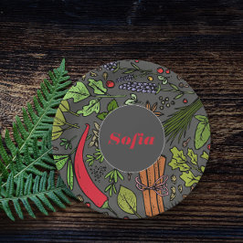 Kruidenpatroon aangepaste naam grijs papier borden papieren bordje