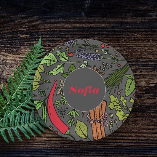 Kruidenpatroon aangepaste naam grijs papier borden papieren bordje