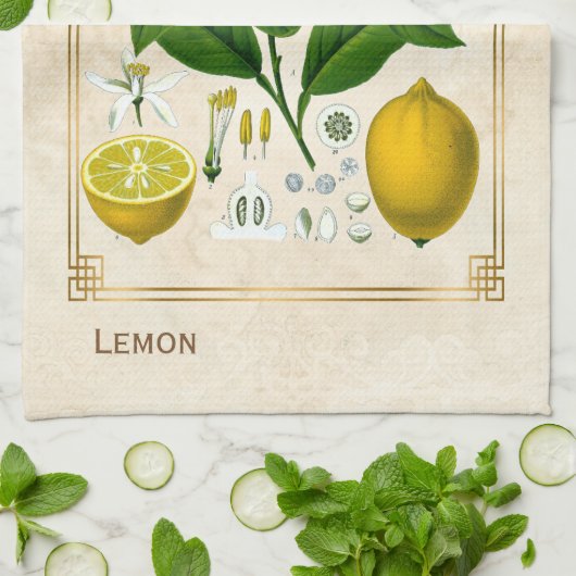  kruidenPlant Lemon Fruit Botanische kunst Theedoek (Gevouwen)