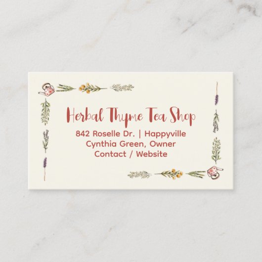 Kruidenthee theepotten botanisch visitekaartje (Voorkant)