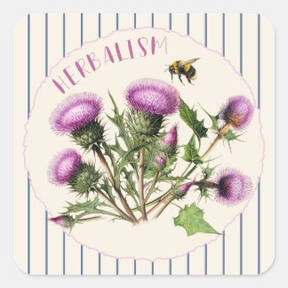 Kruidentherapie Distel Klis Kruidensymbolen op sti Vierkante Sticker