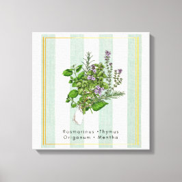 Kruidentuinmengsel met botanische kunst voor de ke canvas afdruk