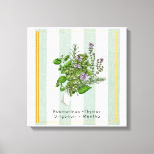 Kruidentuinmengsel met botanische kunst voor de ke canvas afdruk