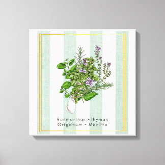Kruidentuinmengsel met botanische kunst voor de ke canvas afdruk