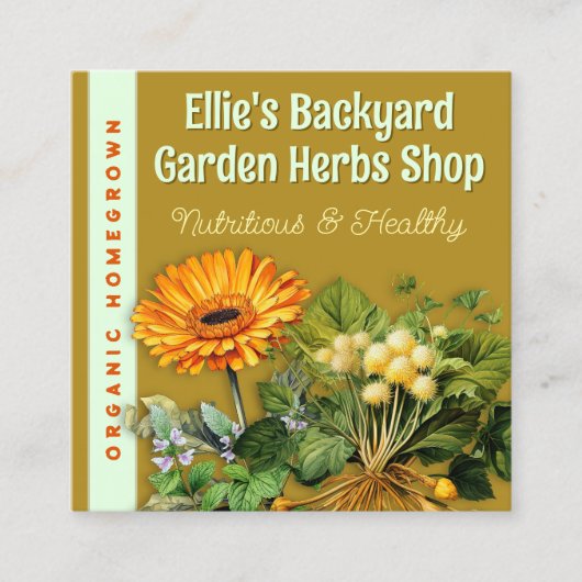Kruidenwinkel dubbelzijdig vierkante visitekaartje (Voorkant)