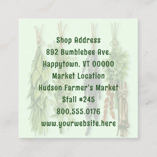 Kruidenwinkel dubbelzijdig vierkante visitekaartje (Achterkant)