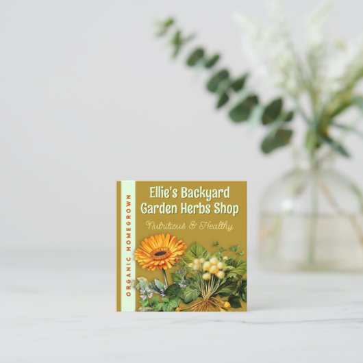 Kruidenwinkel dubbelzijdig vierkante visitekaartje (Staand voorkant)