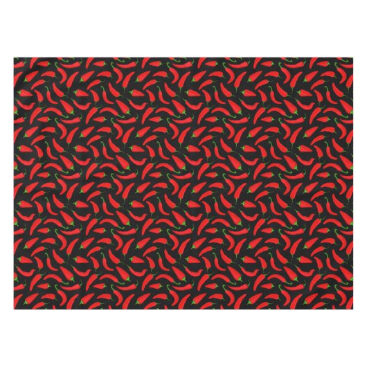 Kruidig Red Chili Pepper Patroon op zwart Tafelkleed (Voorkant (Horizontaal))