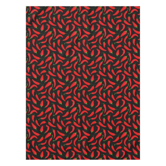 Kruidig Red Chili Pepper Patroon op zwart Tafelkleed (Voorkant)