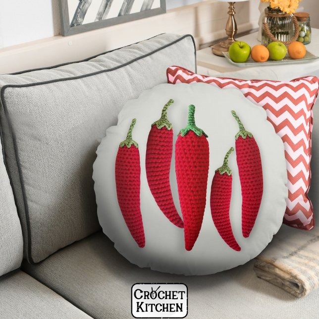 Kruidig Rood Minimal Haak Jalapeno Knit Crafts Rond Kussen (Creator heeft geüpload)