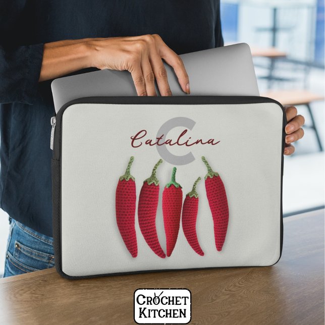Kruidig Rood Modern Minimal Haak Jalapeno Naam Laptop Sleeve (Creator heeft geüpload)