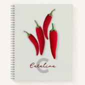 Kruidig Rood Modern Minimal Haak Jalapeno Naam Notitieboek (Voorkant)