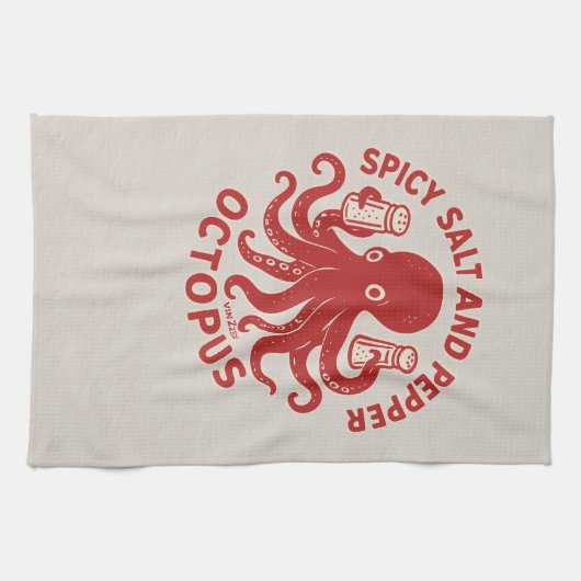 Kruidig zout en peper Octopus Fun Design Theedoek (Horizontaal)