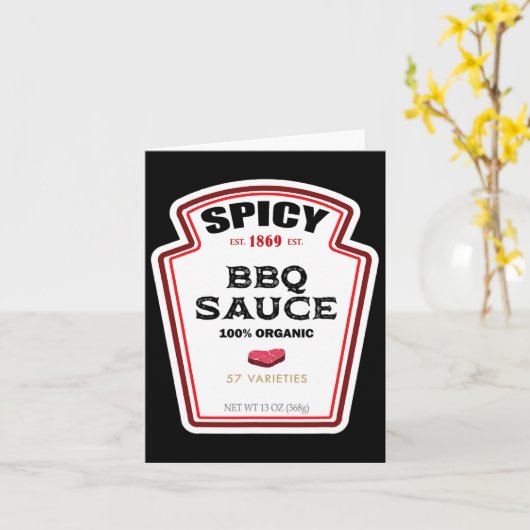 Kruidige BBQ Sauce Bottle Label Grappige Halloween Kaart (Gele Bloem)