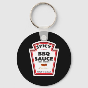 Kruidige BBQ Sauce Bottle Label Grappige Halloween Sleutelhanger