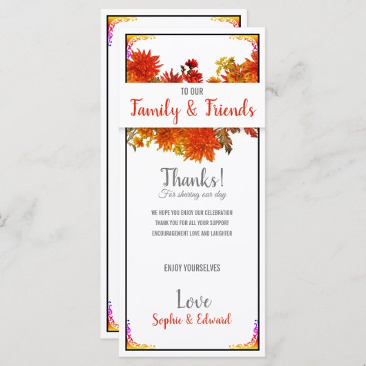 Kruidige bloemen dank u menu (Voorkant / Achterkant)