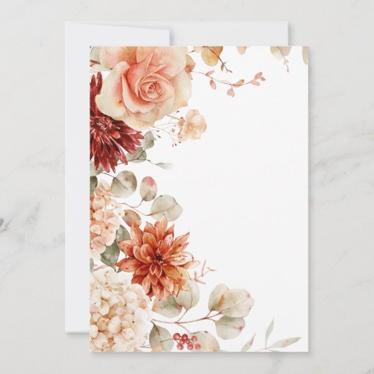 Kruidige Herfst Roest & Blush Boho Bloemen Bruids  Kaart (Achterkant)