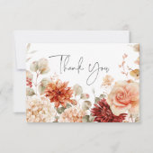 Kruidige Herfst Roest & Blush Boho Bloemen Bruilof Bedankkaart (Voorkant)