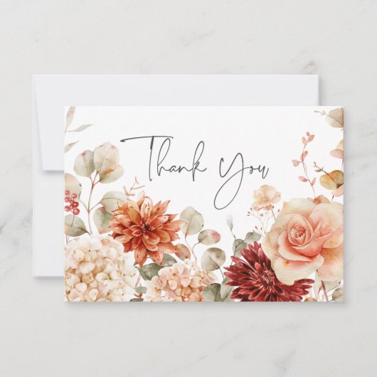 Kruidige Herfst Roest & Blush Boho Bloemen Bruilof Bedankkaart (Voorkant)