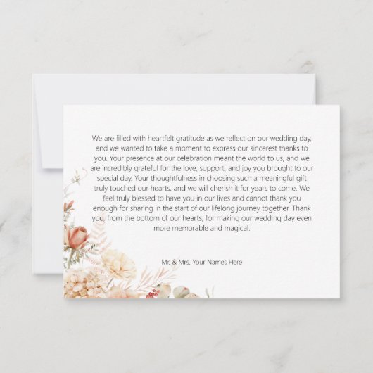 Kruidige Herfst Roest & Blush Boho Bloemen Bruilof Bedankkaart (Achterkant)