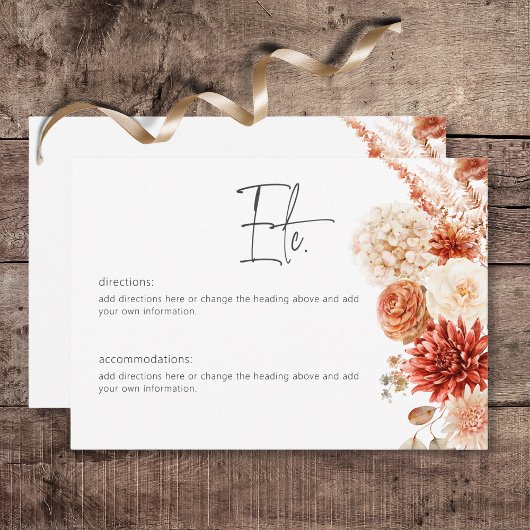 Kruidige Herfst Roest & Blush Boho Bloemen Details Informatiekaartje