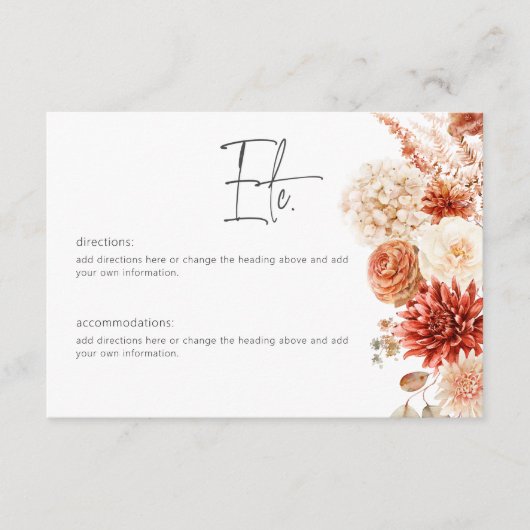 Kruidige Herfst Roest & Blush Boho Bloemen Details Informatiekaartje (Voorkant)