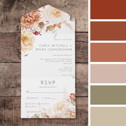 Kruidige Herfst Roest & Blush Boho Floral Dinner All In One Uitnodiging