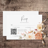 Kruidige Herfst Roest & Blush Boho Floral QR Code RSVP Kaartje