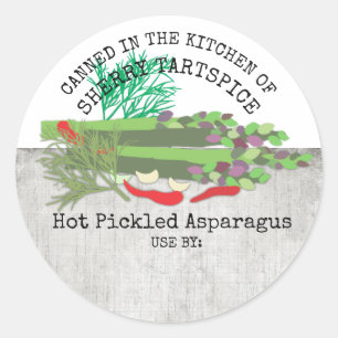 Kruidige hete ingemaakte asperges home conserven l ronde sticker