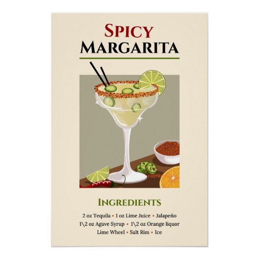 Kruidige Margarita Recept Art – Tequila Cocktail Perfect Poster (Voorkant)
